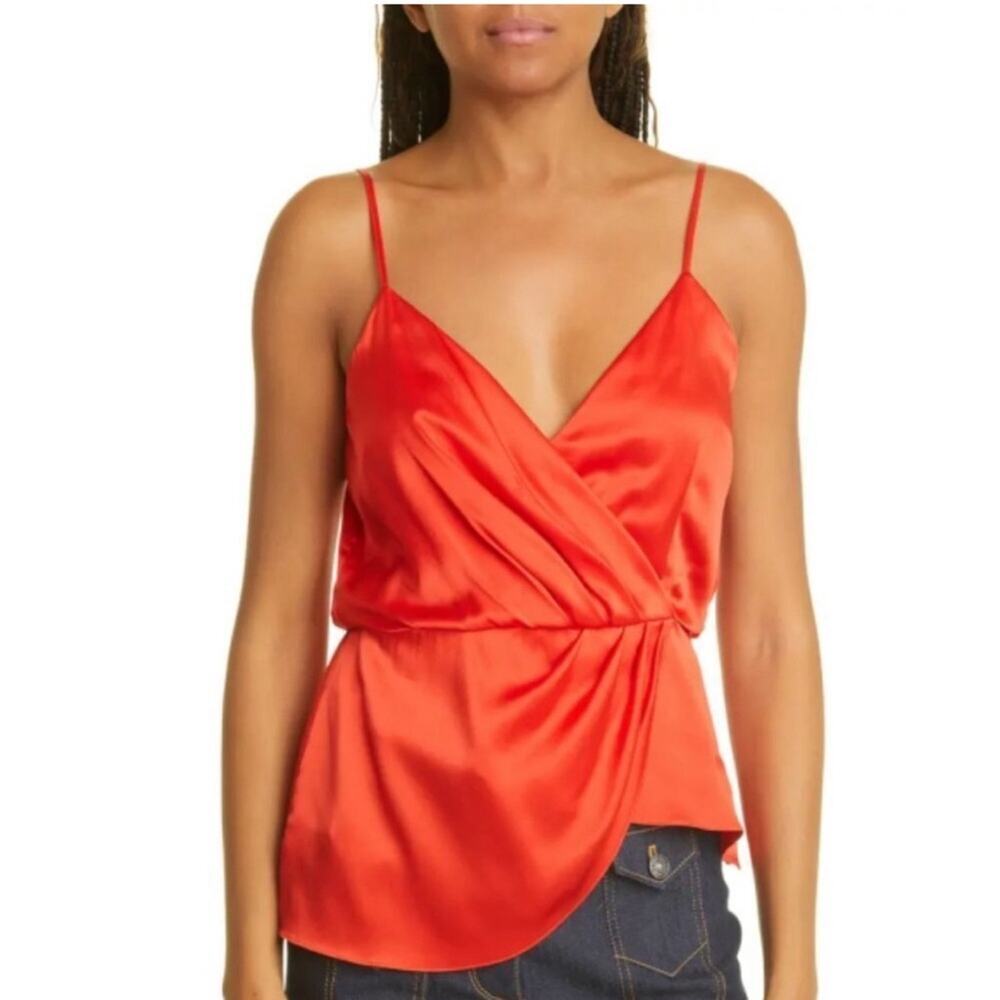 NWOT Cinq A Sept Mirim Red Silk Satin Faux Wrap Cami Tank XS
